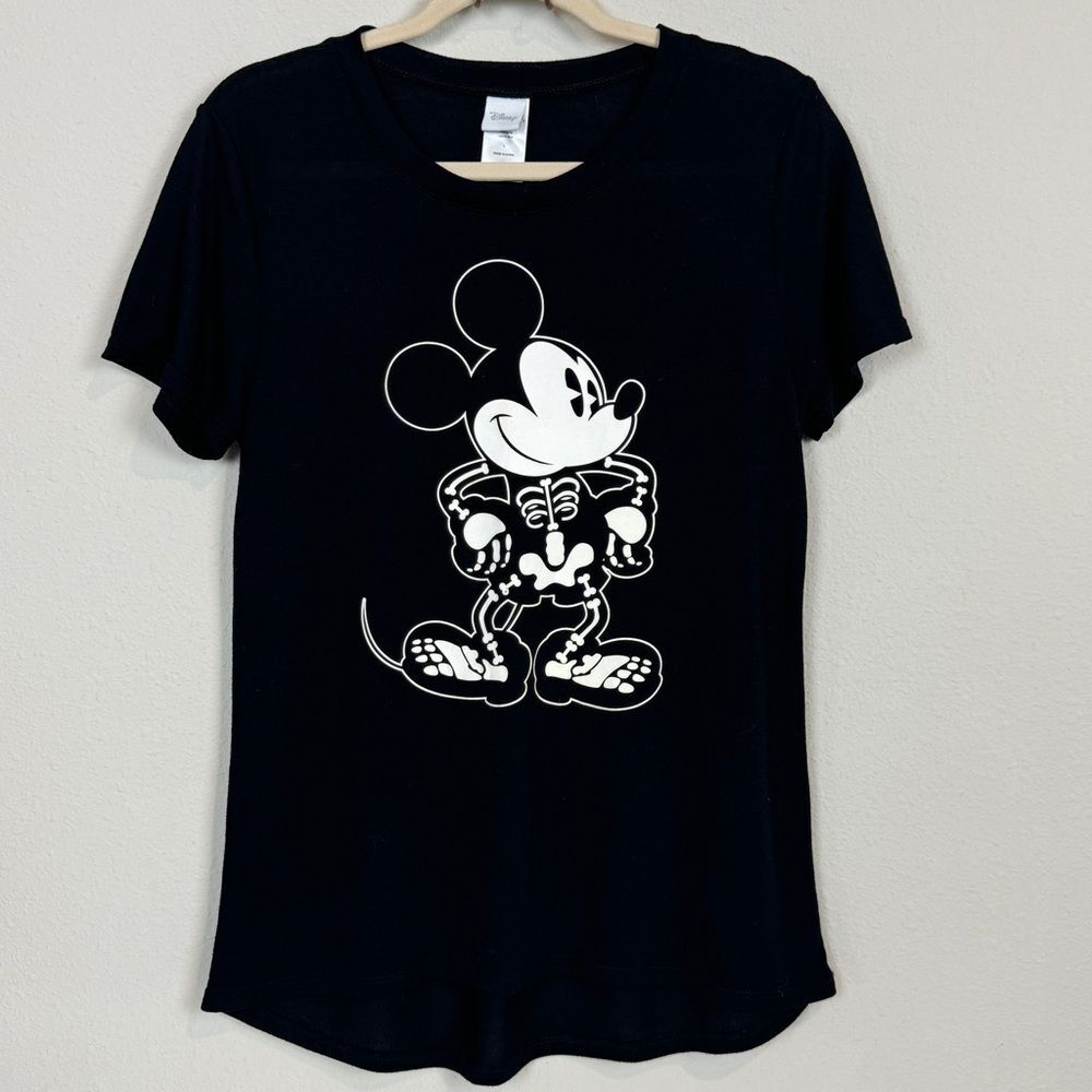 Disney Mickey Mouse Skeleton Halloween Black Short Sleeve T-shirt L